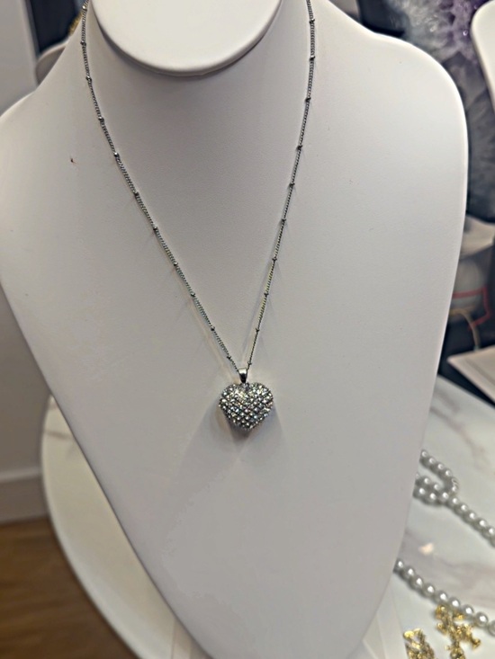 Jewelry - Silver Heart Pendant Necklace with Crystal Pavé - Women's Jewelry